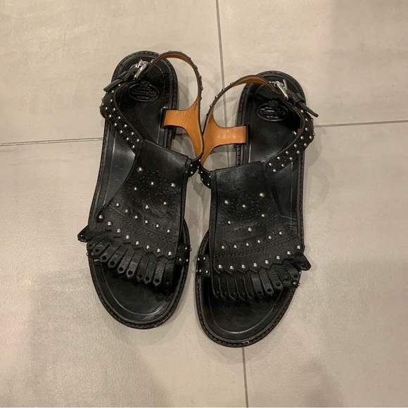 Church's Shoes - Church’s Roseanna Black Leather Studded Fringe Flat Sandal - 39